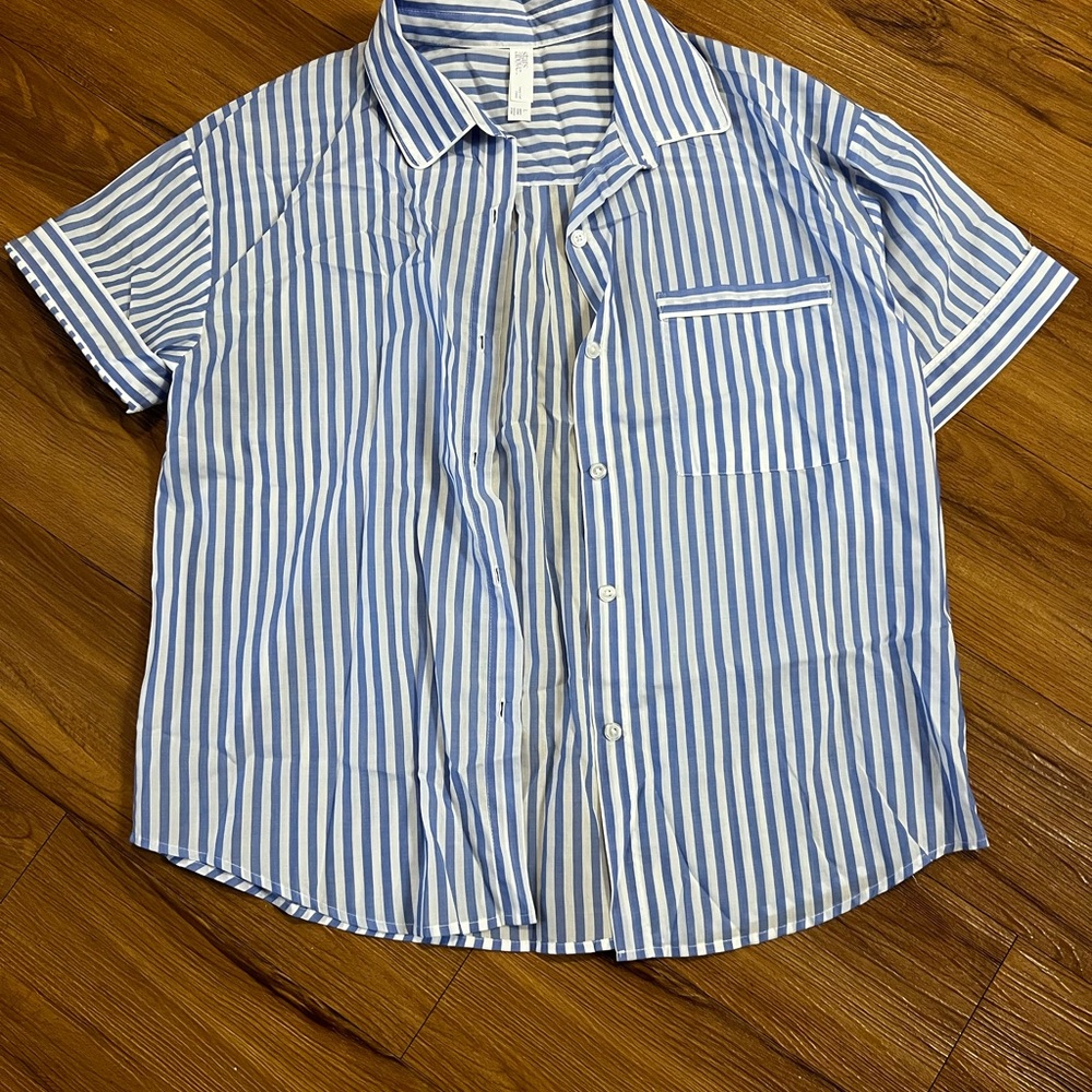 Stars Above Blue and White Striped Button Down Shirt